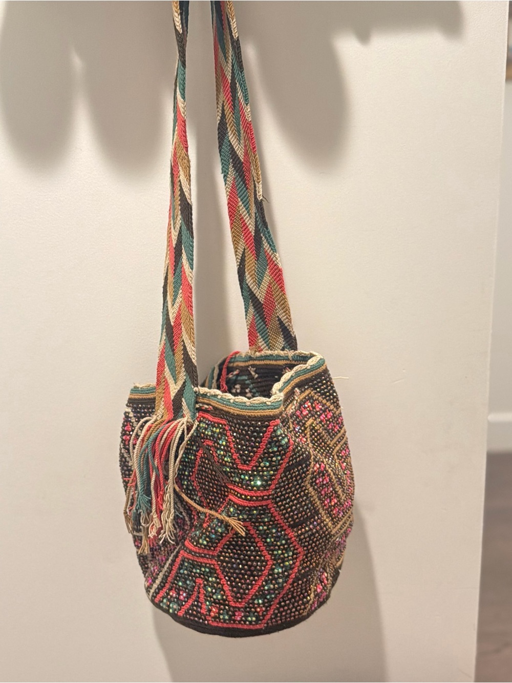 Handwoven Wayuu Beaded Bucket Bag
